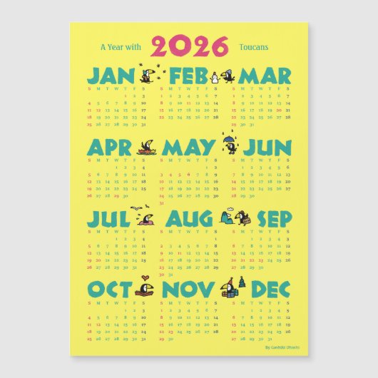 Carte Magnétique A Year with Toucans: Calendar 2026-Y マグネットカード (Devant)