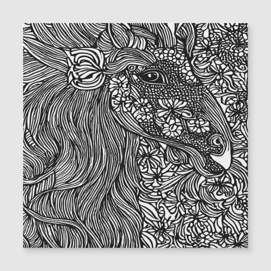 Carte Magnétique Abstract Horse face Flowers Original ink Art (Devant)