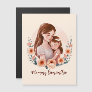 Carte Magnétique Adorable maman et fille Bond - Cadre Floral