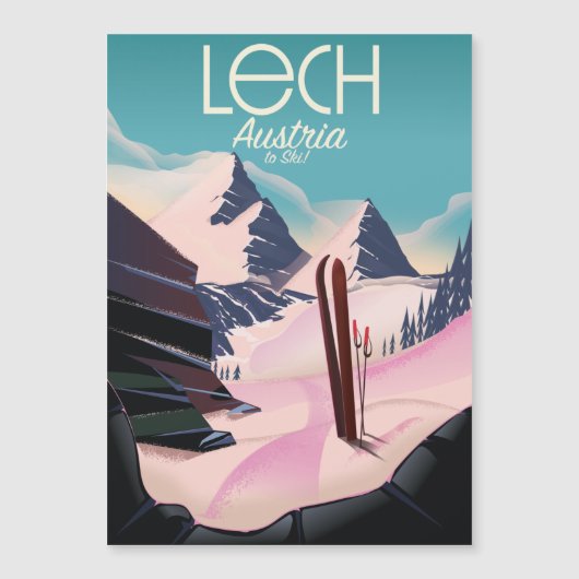 Carte Magnétique Affiche de ski Lech Autriche. (Devant)