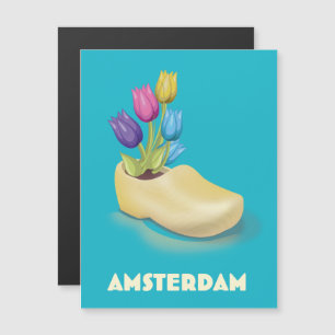 Carte Magnétique Affiche de voyage Amsterdam Cloggs et Tulips.