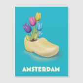 Carte Magnétique Affiche de voyage Amsterdam Cloggs et Tulips. (Devant)