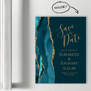 Carte Magnétique Agate Dark Turquoise Blue Gold Magnétique Enregist