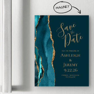 Carte Magnétique Agate Dark Turquoise Blue Gold Magnétique Enregist