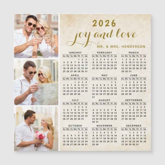 Carte Magnétique Aimant 2026 Calendrier pour réfrigérateur photo pe (Devant)