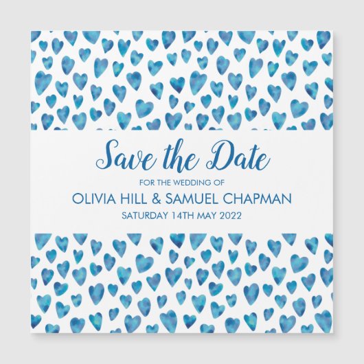 Carte Magnétique Aimant Blue Heart Save the Date (Devant)