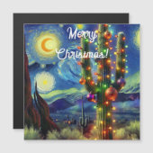 Carte Magnétique Aimant de cactus Saguaro de Noël dans le désert (Devant / Derrière)