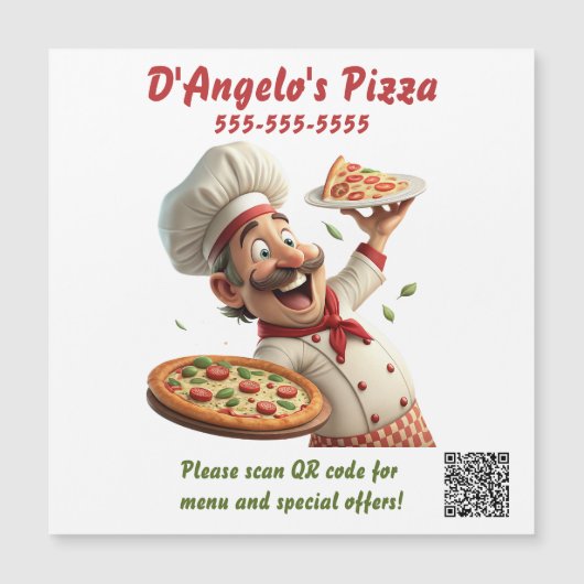 Carte Magnétique Aimant de code QR de restaurant de pizza modifiabl (Devant)