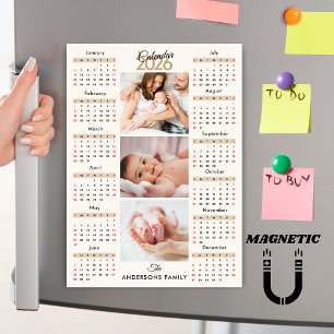 Carte Magnétique Aimant de collage photo Calendrier 2026 Beige Noir