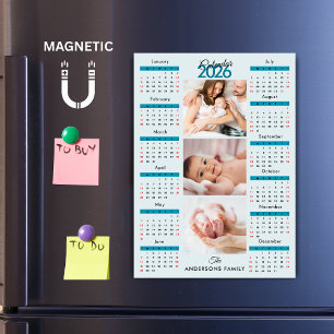 Carte Magnétique Aimant de collage photo calendrier 2026 bleu noir 