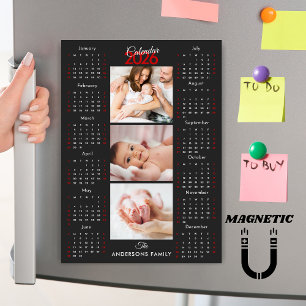 Carte Magnétique Aimant de collage photo Calendrier 2026 Noir Blanc