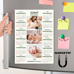 Carte Magnétique Aimant de collage photo de calendrier 2026 vert no