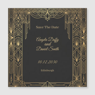 Carte Magnétique Aimant de sauvegarde de date Art Déco en or noir