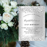 Carte Magnétique Aimant d'invitation à la fête de la parties scinti<br><div class="desc">Un aimant d'invitation pour une élégante fête d'anniversaire de 21ème (ou de n'importe quel âge). Un arrière - plan métallique à l'aspect faux argenté. Décoré de faux parties scintillant. Personnalisez et ajoutez un nom et des détails du parti. Le nom est écrit avec un script de style manuscrit</div>