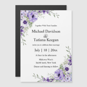 Carte Magnétique aimant d'invitation de mariage à fleurs violettes