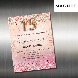 Carte Magnétique Aimant d'invitation Quinceanera rose rose vif