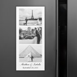 Carte Magnétique Aimant noir et blanc mariage de poche photo<br><div class="desc">L'aimant personnalisé de mariage est conçu comme une bande de cabine photo et personnalisé avec 3 photos du couple. Conception en noir et blanc (pour le modifier s'il vous plaît cliquez sur le bouton pour modifier la conception) avec des noms personnalisés et la date mariage.</div>