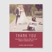 Carte Magnétique Aimant photo Mariage Merci rouge moderne (Devant)