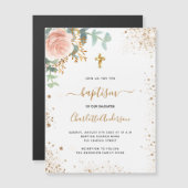 Carte Magnétique Aimant rose d'invitation à l'eucalyptus (Devant / Derrière)