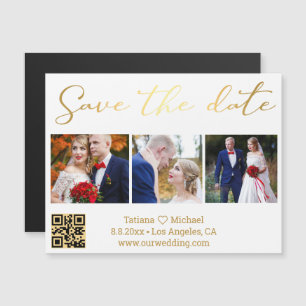 Carte Magnétique Aimant Save The Date avec Code QR 3 Photos Script