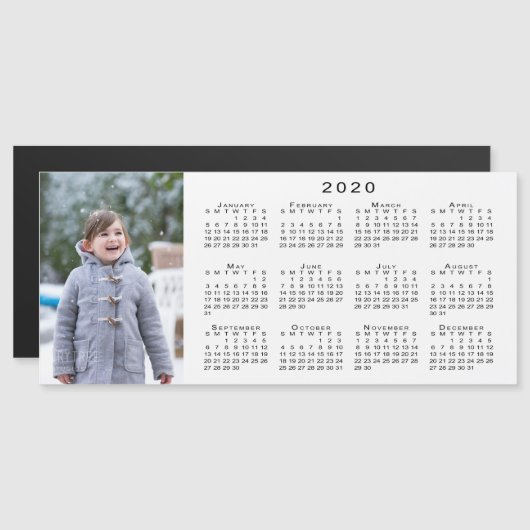 Carte Magnétique Ajouter votre calendrier Photo 2020 en blanc (Devant / Derrière)