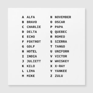 Carte Magnétique Alphabet phonétique de l'OTAN Tableau pour les avi