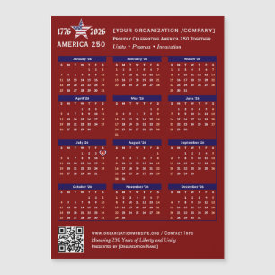 Carte Magnétique Amérique 250 Patriotic Red 2026 Calendrier Keepsak