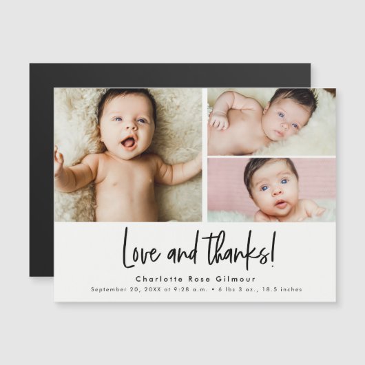 Carte Magnétique Amour et merci Baby 3 photos Merci (Devant / Derrière)