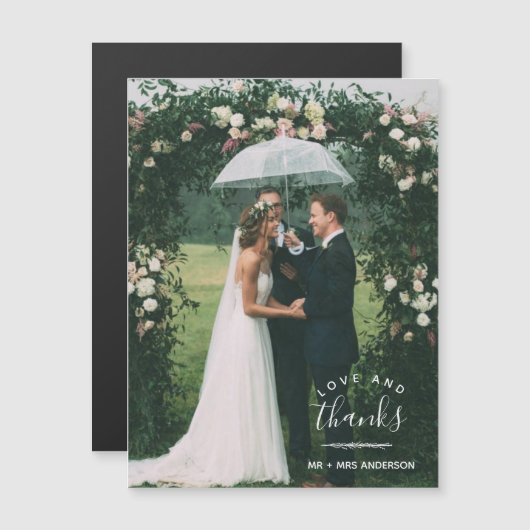 Carte Magnétique Amour et Merci Photo Mariage Merci (Devant / Derrière)