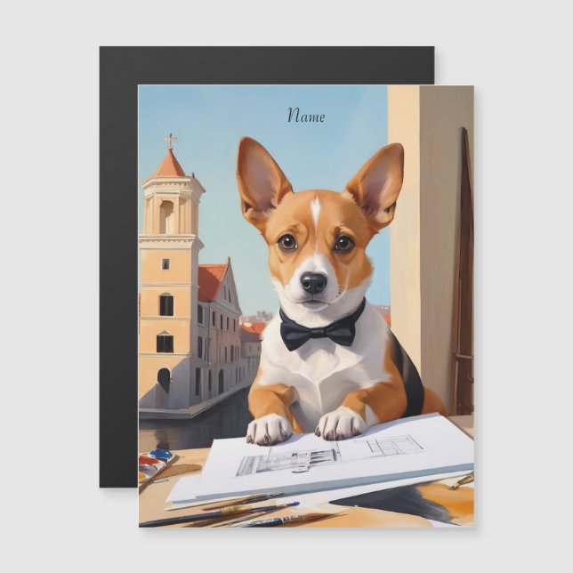 Carte Magnétique Amoureux des chiens de Charming Corgi Architect (Devant / Derrière)