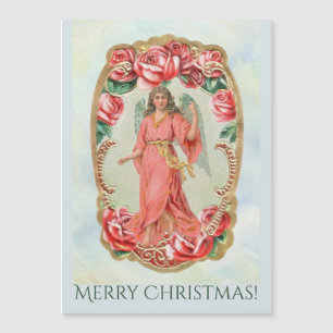 Carte Magnétique Ange victorien de Noël encadré par Red Roses Gold