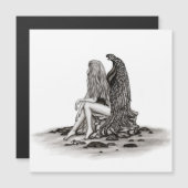 Carte Magnétique Angel, perdu dans la pensée, noir et blanc Design (Devant / Derrière)