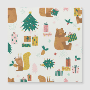 Carte Magnétique Animaux de la forêt de Noël : ambiance vintage