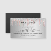 Carte Magnétique Anniversaire argent rose or enregistrer la date ai (Devant / Derrière)