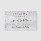 Carte Magnétique Anniversaire argent violet papillon enregistrer da (Devant)