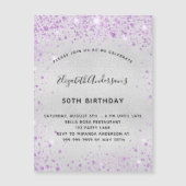 Carte Magnétique Anniversaire argent violet parties scintillant inv (Devant)