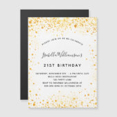 Carte Magnétique Anniversaire blanc or parties scintillant invitati (Devant / Derrière)