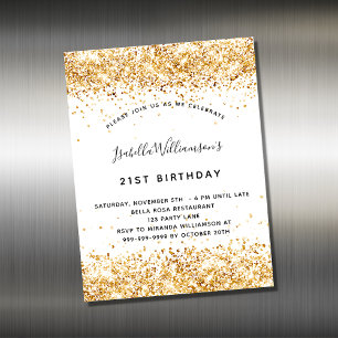 Carte Magnétique Anniversaire blanc or parties scintillant invitati