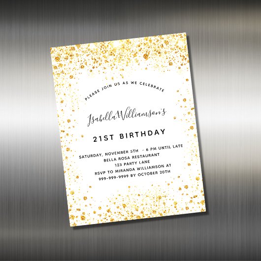 Carte Magnétique Anniversaire blanc or parties scintillant invitati