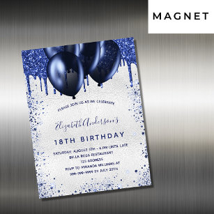 Carte Magnétique Anniversaire bleu ballons d'argent aimant invitati