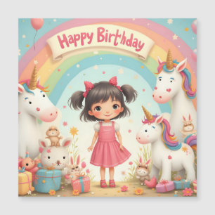 Carte Magnétique Anniversaire de fille avec licornes et arc-en-ciel