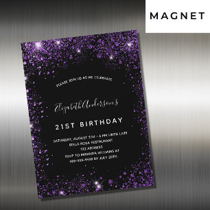 Carte Magnétique Anniversaire noir violet parties scintillant aiman