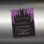 Carte Magnétique Anniversaire noir violet parties scintillant aiman<br><div class="desc">Une invitation à la fête d'anniversaire de 21e anniversaire, féminine et féminine (ou tout âge). Un arrière - plan noir chic. Décoré avec des gouttes de faux parties scintillant violet foncé, l'aspect de la peinture goutte à goutte. Personnalisez et ajoutez un nom et des détails du parti. Le nom est...</div>