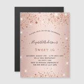 Carte Magnétique Anniversaire rose or rousse parties scintillant in (Devant / Derrière)