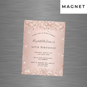 Carte Magnétique Anniversaire rose or rousse parties scintillant ma