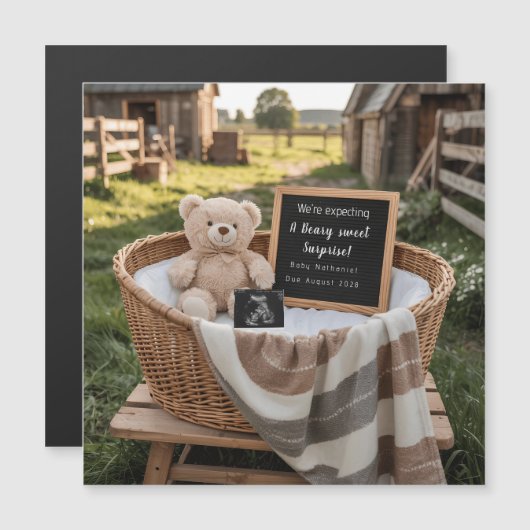 Carte Magnétique Annonce de grossesse à la ferme rustique (Devant / Derrière)