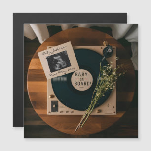 Carte Magnétique Annonce de grossesse avec un tourne-disque vinyle 