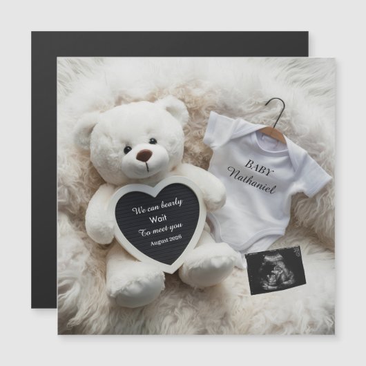 Carte Magnétique Annonce de grossesse blanche minimale neutre  (Devant / Derrière)