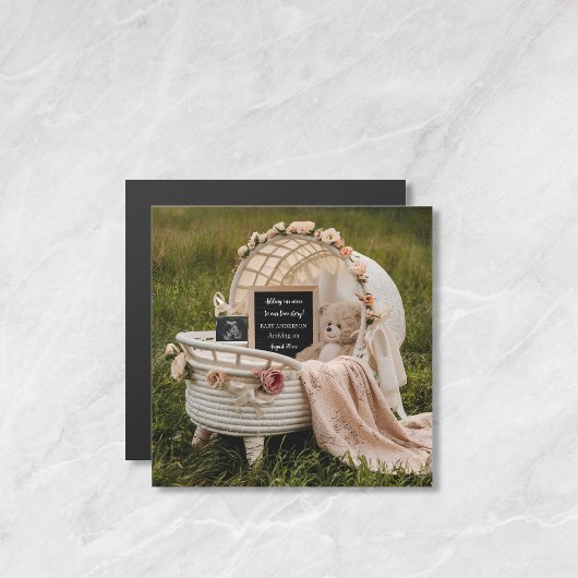 Carte Magnétique Annonce de grossesse révélation bébé neutre rustiq