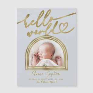 Carte Magnétique Annonce de naissance Hello World Chic Cadre Arch